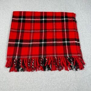 Vintage 70s Faribo Red Plaid Throw Blanket USA Faribault Woolen Mill Co 36x48